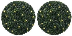 vidaXL Mingi artificiale din lemn de cimis cu lumini LED 2 buc Verde GartenMobel Dekor (3335897)