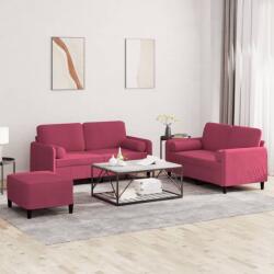 vidaXL Set canapele cu perne, 3 piese, rosu vin, catifea GartenMobel Dekor (3202008) Canapea