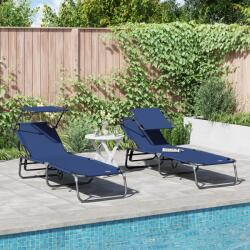 vidaXL Sezlonguri pliabile 2 buc. cu copertina din tesatura Oxford 600D albastra GartenMobel Dekor (42003134)