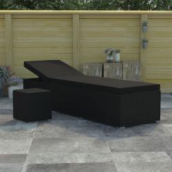 vidaXL Sezlong cu perna si masuta de ceai, negru, poliratan GartenMobel Dekor (46228)