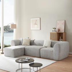 [en. casa] Canapea modulara 3 locuri cu longchair, bouclé gri, Hurvas (88853714) Canapea