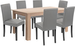 Leziter Set masa dining Leziter Leon 6+1 cu 6 scaune, gri si stejar Sonoma (LYET160ST_LKE-GR_6)
