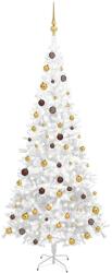 vidaXL Brad de Craciun pre-iluminat cu set globuri, alb, 240 cm, L GartenMobel Dekor (3077496)