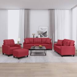 vidaXL Set de canapele cu perne, 4 piese, rosu vin, piele ecologica GartenMobel Dekor (3201356) Canapea