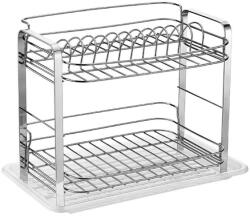 CookLine Suport Scurgator pentru Vase si Tacamuri pe 2 Niveluri cu Tavita, Uscator Solid Cromat (HOB2222) Uscator vase