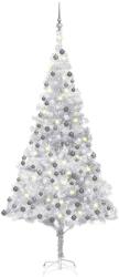 vidaXL Brad Craciun pre-iluminat cu set globuri, argintiu, 240 cm, PET GartenMobel Dekor (3077698)