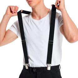  Bretele elegante pentru pantaloni, inguste, tip Y cu 3 catarame, culoare Albastru Marin FAVLine Selection (BQ6F)