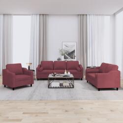 vidaXL Set canapea cu perne, 3 piese, rosu vin, material textil GartenMobel Dekor (3201792) Canapea