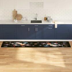 vidaXL Covor de bucatarie Floral Negru 300 x 60 cm Catifea GartenMobel Dekor (42013427) Pres