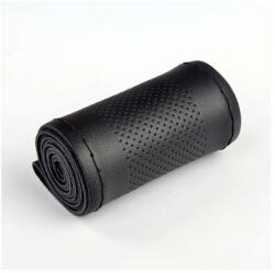  Husa volan cusuta cu ac si ata, imitatie piele perforata, M 37-38 cm, negru (131123-1)