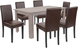 Leziter Set masa dining Leziter Leon 6+1, stejar York cu scaune eco piele maro (LYET160YT_LKE-BR_6)