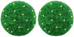 vidaXL Mingi artificiale din lemn de cimis cu lumini LED 2 buc Verde GartenMobel Dekor (3335906)