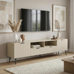 [en. casa] Comoda TV Nand 180 cm bej nisip, cu sertare si usi striate (90132524)