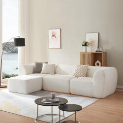 [en. casa] Canapea modulara 3 locuri cu longchair Hurvas, bouclé crem (88853717) Canapea