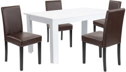 Leziter Set masa cu 4 scaune Leziter Leon alb-maro, 160x90 cm, ECO piele (LYET160F_LKE-BR_4)