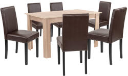 Leziter Set masa dining Leziter Leon 6+1 cu 6 scaune, stejar Sonoma-maro (LYET140ST_LKE-BR_6)