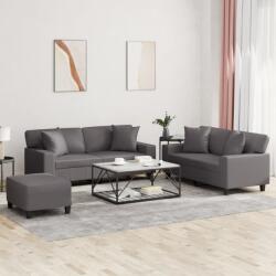 vidaXL Set de canapele cu perne, 3 piese, gri, piele ecologica GartenMobel Dekor (3201931) Canapea