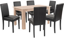 Leziter Set masa dining Leziter Leon 6+1 cu scaune eco piele, stejar Sonoma-negru (LYET140ST_LKE-BL_6)