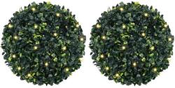 vidaXL Mingi artificiale din lemn de cimis cu lumini LED 2 buc Verde GartenMobel Dekor (3335896)