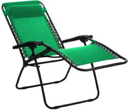Mirpol Sezlong pliabil Mirpol Deluxe verde cu perna, sistem gravitational, cadru din otel (5902659145741)