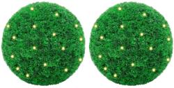 vidaXL Mingi artificiale din lemn de cimis cu lumini LED 2 buc Verde GartenMobel Dekor (3335908)