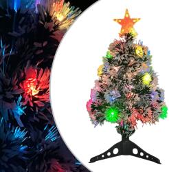 vidaXL Brad Artificial de Craciun Alb/Albastru cu Iluminare LED Multicolor prin Fibra Optica, Inaltime 65 cm, Suport Inclus (328454)