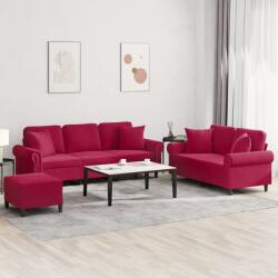 vidaXL Set canapele cu perne, 3 piese, rosu vin, catifea GartenMobel Dekor (3202284) Canapea