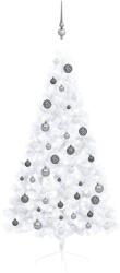 vidaXL Jumatate brad Craciun pre-iluminat cu set globuri, alb, 150 cm GartenMobel Dekor (3077655)