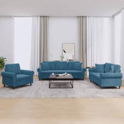 vidaXL Set de canapele cu perne, 3 piese, albastru, catifea GartenMobel Dekor (3202199) Canapea