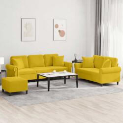 vidaXL Set de canapele cu perne, 3 piese, galben, catifea GartenMobel Dekor (3202286) Canapea