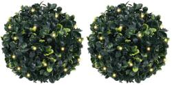 vidaXL Mingi artificiale din lemn de cimis cu lumini LED 2 buc Verde GartenMobel Dekor (3335895)