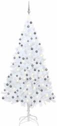 vidaXL Brad Craciun pre-iluminat artificial, set globuri, alb, 240 cm GartenMobel Dekor (3077715)