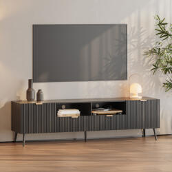 [en. casa] Comoda TV Nand 180x40x51 cm neagra, cu sertare si usi riflate (90132525)