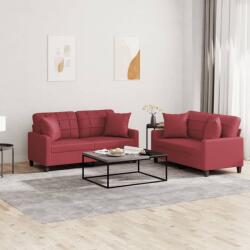vidaXL Set de canapele cu perne, 2 piese, rosu vin, piele ecologica GartenMobel Dekor (3201371) Canapea