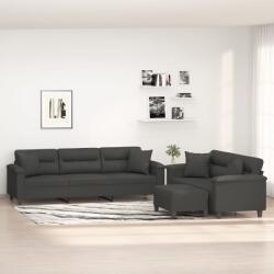vidaXL Set de canapele cu perne, 3 piese, gri închis, microfibra GartenMobel Dekor (3154039) Canapea
