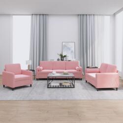 vidaXL Set canapea cu perne, 3 piese, roz, catifea GartenMobel Dekor (3201957) Canapea