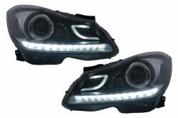 KITT Lightning Faruri LED DRL pentru Mercedes C-Class W204 S204 Facelift 2011-2014, Negre (HLMBW204LD)