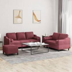 vidaXL Set canapea cu perne, 3 piese, rosu vin, material textil GartenMobel Dekor (3201864) Canapea