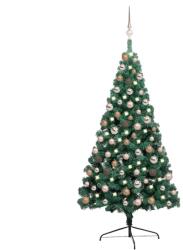 vidaXL Jumatate brad Craciun pre-iluminat cu set globuri verde 150 cm GartenMobel Dekor (3077564)