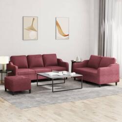vidaXL Set canapea cu perne, 3 piese, rosu vin, material textil GartenMobel Dekor (3201848) Canapea