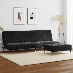 vidaXL Canapea extensibila cu taburet, 2 locuri, negru, catifea GartenMobel Dekor (3258148) Canapea