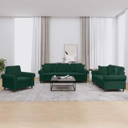 vidaXL Set canapea cu perne, 3 piese, verde închis, catifea GartenMobel Dekor (3202192) Canapea