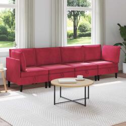 vidaXL Set de mobilier pentru living cu perna 4 pcs Rosu Vin Catifea GartenMobel Dekor (3413749)