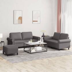 vidaXL Set de canapele cu perne, 3 piese, gri, piele ecologica GartenMobel Dekor (3202157) Canapea
