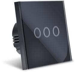 Techstar Intrerupator Touch Techstar®, Sticla Securizata, Design Modern, Iluminare LED, 3 Faze, Negru (SKU1621)