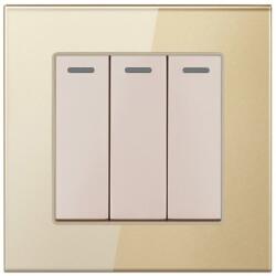 Techstar Intrerupator Triplu Cap Scara Cu Panou Din Sticla Securizata Techstar® TGS 01, 220V, 16A, 86 X 86 Mm, auriu, cu 3 Faze (SKU3163)