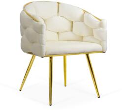  Scaun living crem din catifea cu cadru aurit și design împletit BUC 251
