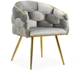  Scaun living gri deschis din catifea cu cadru metalic auriu BUC 251