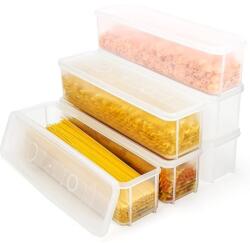 Belle Vous, Set 6 cutii alimentare, Belle Vous, 1300 ml, capace etanse, din plastic, fara BPA, design modular, 30 x 8, 5 x 7, 5 cm, Transparent (5061014881516)