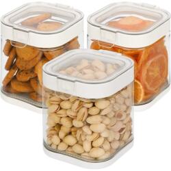 Belle Vous Set 3 cutii alimentare, Belle Vous, cu inchidere ermetica, 900 ml, din sticla, 10, 5 x 10, 5 x 12, 5 cm, Transparent (5061014883206)
